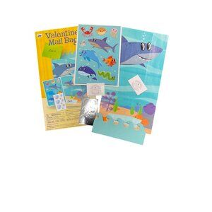 Shark-Themed Valentines Day Mail Bag Kit With Stickers & Bag Topper
